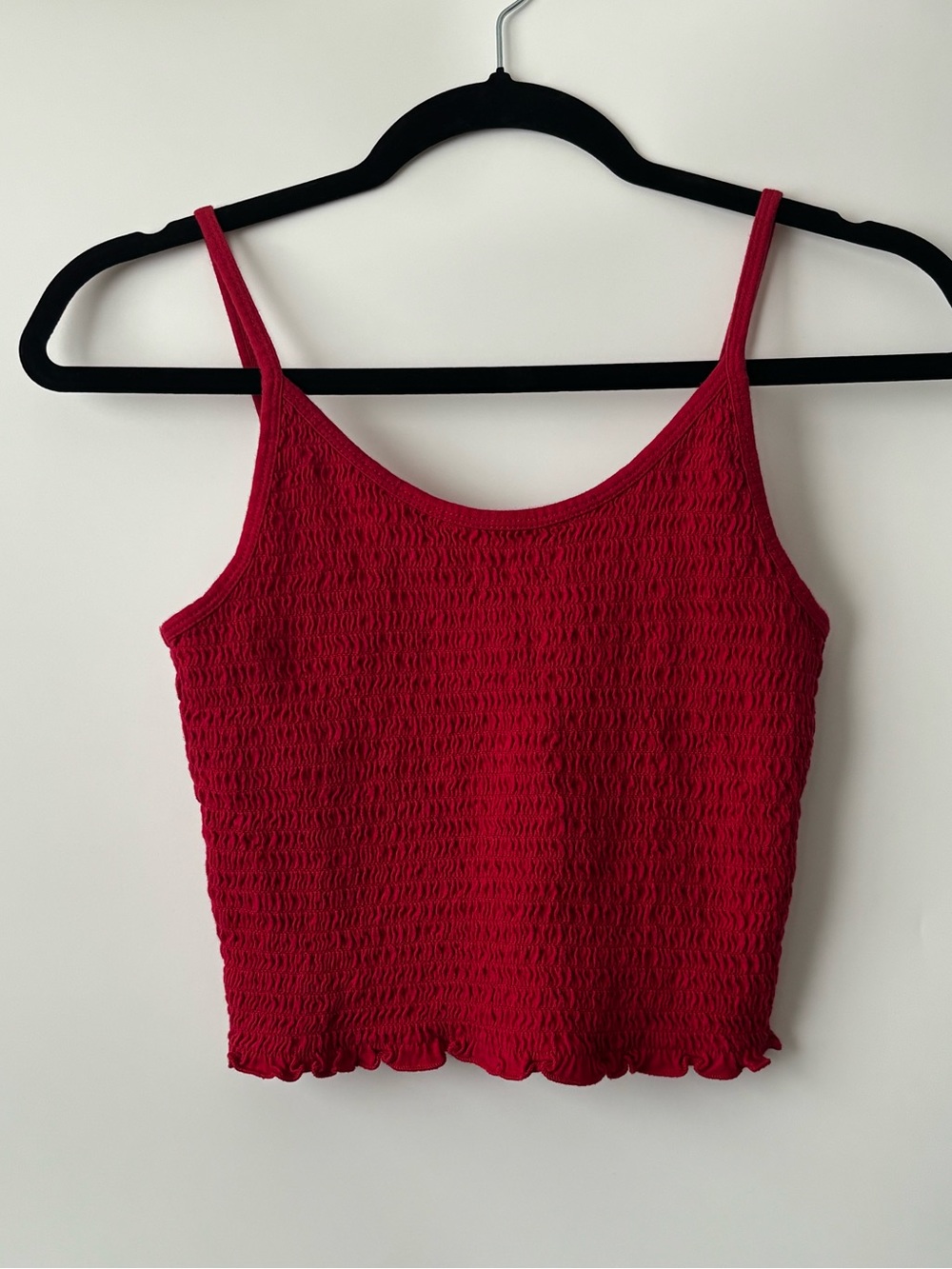 Hollister Red Smocked Crop Tank Top Lettuce Hem Coquette Cami Y2K Size S